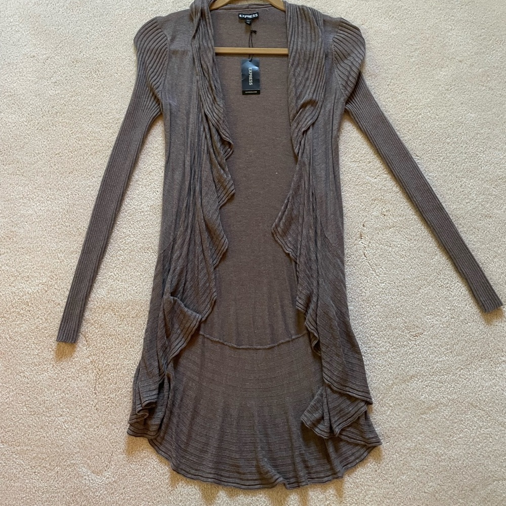 Express NWT Brown Ruffle Draped Front Cardigan